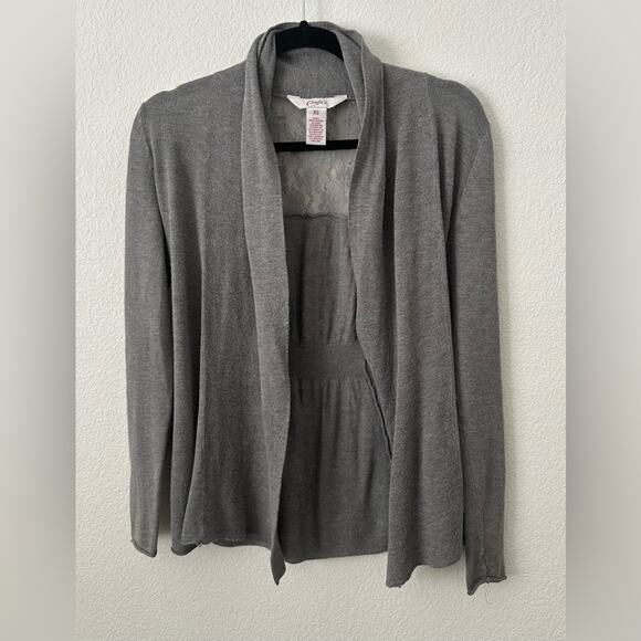 Candie’s XS Gray Open Front Women's Sweater With Lace Detail On The Back - Picture 1 of 6